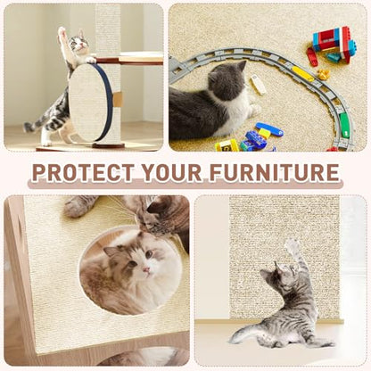Cat Scratch Furniture Protector for Couch, Wall & Door Guard, Trimmable Self-Adhesive Scratch Pad, DIY Climbing Mat, Deterrent, Scratching Post Replacement (118''x15.8'', Khaki)
