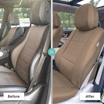 FH Group Car Seat Covers PU Leather 3 Row 8 Seater Car Seat Covers, Airbag Compatible and Split Bench - Fit Most Car, Truck, SUV, & Van (Solid Tan) - color: Beige, style: 8 Seater