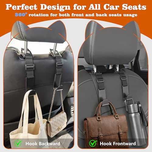 Amooca Car Headrest Hooks 4 Pack Adjustable Universal Fit Auto Seat Back Organizer Storage Hanger Purse Bags Holder with Clip Black - color: Black