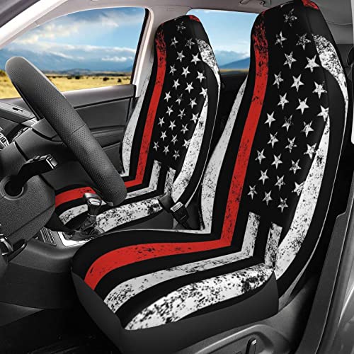 Dujiea USA Patriotic Firefighter Flag Car Front Seat Covers 2 Pcs Universal Auto Seat Covers Front Seats Only, Vehicle Bucket Seat Protectors Fit for Most Car SUV Sedan and Truck - color: USA Patriotic Firefighter Flag