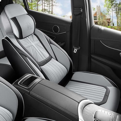 Red Rain Gray and Black Leather Car Seat Cover Waterproof Seat Covers Universal Seat Covers for Cars Full Set with Head Pillows and Lumbar Support (MZ-Gray+Black) - color: MZ-Gray+Black