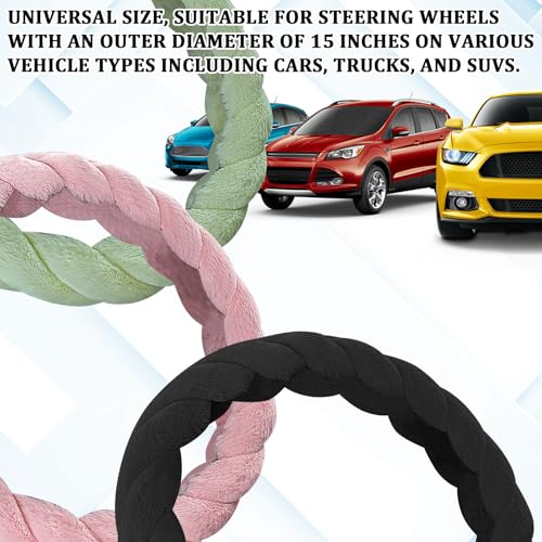 Fluffy Steering Wheel Cover, 15 Inch Soft Plush Anti-Slip Fuzzy Protector, Warm Winter Fur Steering Wheel Cover for Women Men, Universal for Cars, Trucks, SUVs, Car Decorations Interior (Green)
