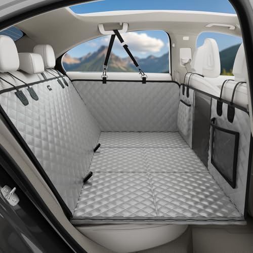 Dog Car Seat Cover for Back Seat, Waterproof Leather Fabric Back Seat Extender for dogs 52.4 * 24.4in, Foldable in The Car, Hard Panels Bottom Support to 330 lbs, for Cars/Mid-Size SUV/Small Truck - color: dog hammock style (gray), size: For Cars/ Mid-Siz