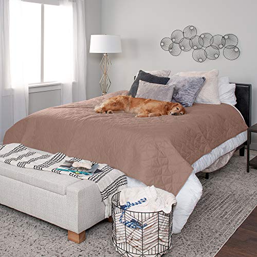 Furhaven Waterproof & Non-Slip Twin Size Mattress Cover Protector for Dogs & Cats, Washable, For Beds, Couches, & Car Seats - Quilted Twill Blanket Mattress Cover - Brownstone, Small/Twin Size