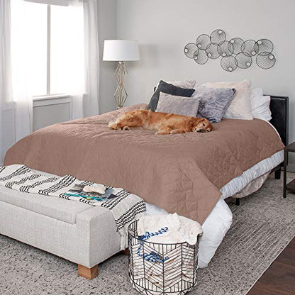 Furhaven Waterproof & Non-Slip Twin Size Mattress Cover Protector for Dogs & Cats, Washable, For Beds, Couches, & Car Seats - Quilted Twill Blanket Mattress Cover - Brownstone, Small/Twin Size