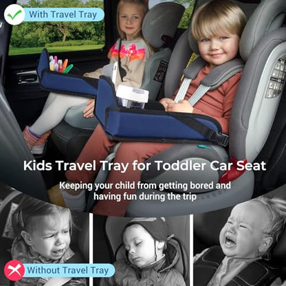 COOLBEBE Kids Travel Tray for Toddler Car Seat, Travel Tray for Airplane, Toddler Car Seat Lap Tray, Carseat Table Tray for Kids Travel Activities (Navy Blue) - color: Navy Blue