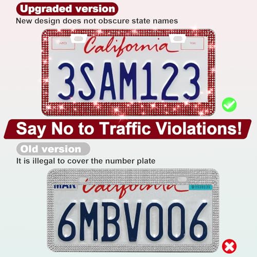 QUANQIUFEI 2 Pack Bling License Plate Frames for Women, Sparkly Rhinestone Diamond Car Accessories with Glitter Crystal Caps (Burgundy) - color: Burgundy