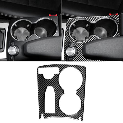for Mercedes-Benz C Class W204 C180 C200 C300 C250 C63 AMG 2007-2014 Real Soft Carbon Fiber Central Console Armrest Cup Holder Panel Frame Guard Cover Sticker Car Interior Accessories - color: Cup Holder B