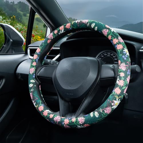 Flower, Floral, Daisies Steering Wheel Cover Auto Steering Wheel Protector, Anti-Slip, Breathable, Absorbing Sweat, Universal Car Accessories 14.5–15 inch,Fit for Most Car, Trucks, SUV - style: Flower, Floral, Daisies
