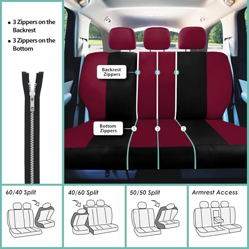 FH Group Light & Breezy Cloth Car Seat Covers, 7 Seater Three Row Set- Airbag & Split Ready -Universal for Cars Trucks and SUVs Burgundy/Black - color: Burgundy