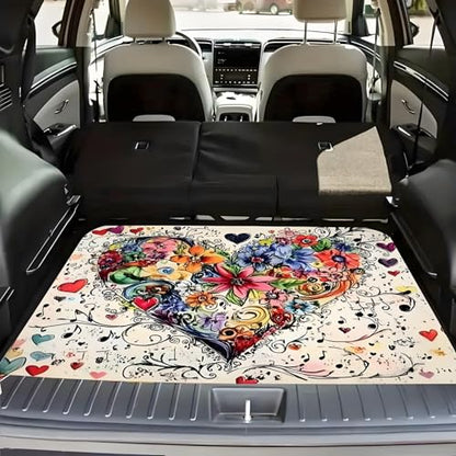 Universal Car Trunk Mat 29" x 39", Heart-Shaped Flowers All Weather Trunk Protection Cargo Liner, Durable Cargo Mat Rear Trunk Liner, Stylish Vehicle Interior Accessories Suitable for Most Car Models - color: Heart-Shaped Flowers