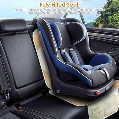 Sinvitron Car Seat Protector for Child Car Seat - Waterproof Non-Slip Leather Mat with 2 Mesh Pockets, Universal Seat Cover for Baby, Pets & Vehicles (1-Pack, Off-White) - color: 1 Pack Off-White