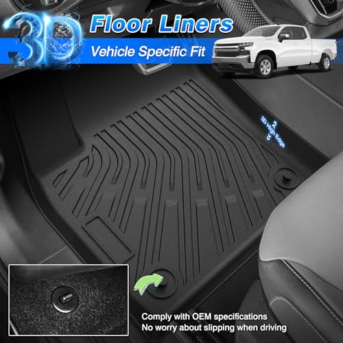 Floor Mats for 2014-2018 Chevy Silverado/Sierra 1500, 2015-2019 Silverado/Sierra 2500HD/3500HD Crew Cab, All Weather Floor Liners for Silverado Accessories, Heavy Duty TPE Car Mats - size: 1)Chevy Silverado 14-18 Floor Mat