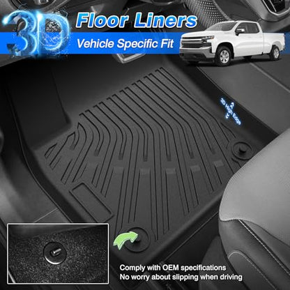 Floor Mats for 2014-2018 Chevy Silverado/Sierra 1500, 2015-2019 Silverado/Sierra 2500HD/3500HD Crew Cab, All Weather Floor Liners for Silverado Accessories, Heavy Duty TPE Car Mats - size: 1)Chevy Silverado 14-18 Floor Mat