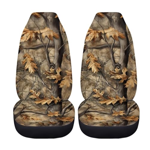 Howilath 2 Piece Car Front Seat Covers Set Anti-Slip Camo Oak Hunting Wood Auto Seats Protector Interior Accessories Fit SUV Sedan Truck - color: Camo Oak Hunting Wood