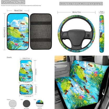 Cute Ant Print 17pcs Car Seat Covers Set Steering Cover Seat Belt Pad Carpet Floor Mat Pads Gift for Women Men 7 - color: Cute Ant Print