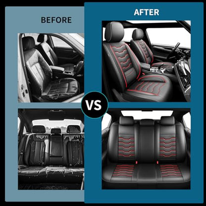 Fit HRV Car Seat Covers Compatible with Honda HRV 2017-2025 2026 -Premium Leather， Waterproof， All-Weather Seat Cushion Protecto&Airbag Compatible (2 Front Seat Red Line Black) - color: Front Pair 【 Red Line Black #02】, size: For Honda HRV 2017-2025 2026