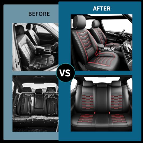 Fit Ridgeline Car Seat Covers Compatible with Honda Ridgeline 2007-2026 -Premium Leather， Waterproof， All-Weather Seat Cushion Protecto&Airbag Compatible (2 Front Seat Red Line Black) - color: Front Pair 【 Red Line Black #02】, size: For Honda Ridgeline 20