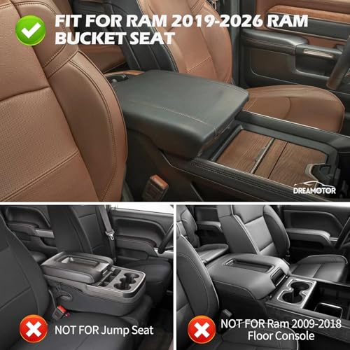 Center Console Cover Compatible with 2019-2026 Dodge Ram 1500 2500 3500 Accessories, 1.4 inch Thicker Arm Rest Cover, Middle Console Covers Cushion, Armrest Pad Replacement- Bucket Seat Only - size: 2019-2026 Dodge Ram-Bucket Seat Console