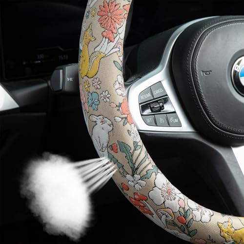 White Rabbit Mushroom Steering Wheel Cover Auto Jacquard Steering Wheel Protector, Anti-Slip, Breathable, Absorbing Sweat, Universal Mushroom Car Accessories 14.5–15 inch,Fit for Most Car, Trucks, SUV - style: White Rabbit Mushroom JQ