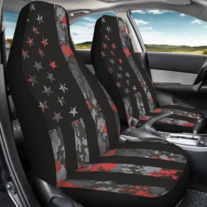 Set of 2 Pieces Automotive Seat Cover American Flag Print Car Front Seat Cover 4th of July Car Seat Protector Camo Patriotic Bucket Seat Cover - color: American Flag Camo