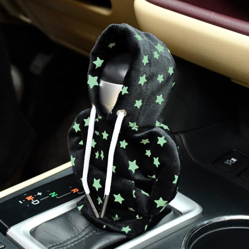 Automotive Interior Mini Funny Car Gear Shift Hoodie Knob Cover Universal Upgrade Star Glow in The Dark Gear Shift Cover, Black A
