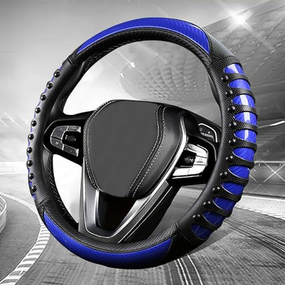 3D Massage Blue Carbon Fiber Leather Steering Wheel Cover, 14.5-15 Inch Non-Slip Breathable Microfiber Car Steering Wheel Protector - color: 3D Massage - Sports Blue