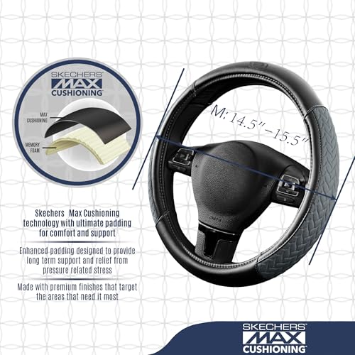Skechers Steering Wheel Cover,Max Cushioning Leather Steering Wheel Cover Universal Fit 14" 1/2-15" Car Wheel Protector for Men Women Fit Suvs,Vans,Sedans,Car,Trucks,Gray - color: Grey