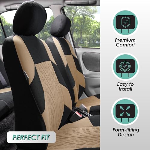 FFH Group Three Row Set 7 Seater Beige Travel Master Car Seat Covers, Airbag and Split Rear Car Seat Cover Universal Fit Interior Accessories for Cars Trucks SUV, Automotive Seat Covers - color: Beige