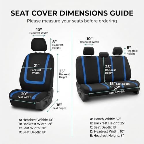 FH Group Car Seat Covers Unique Flat Cloth Full Set Automotive Seat Covers Front Set and Rear Solid Bench Blue Black Seat Covers w. Gift Universal Fit Interior Accessories for Cars Trucks and SUVs - color: Blue