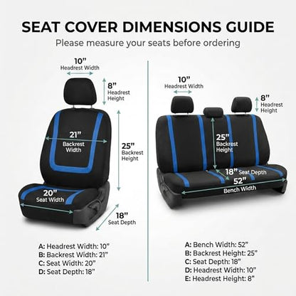 FH Group Car Seat Covers Unique Flat Cloth Full Set Automotive Seat Covers Front Set and Rear Solid Bench Blue Black Seat Covers w. Gift Universal Fit Interior Accessories for Cars Trucks and SUVs - color: Blue