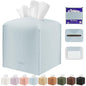 Tissue Box Cover Holder Square Tissue Cube Cover PU Leather Tissue Organizer with Bottom Belt for Bathroom, Tabletop, Car, Night Stands, Office, Home, Kitchen (1, Blue) - color: Blue