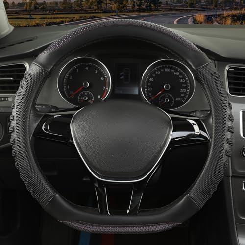 D Shaped Steering Wheel Cover Great Grip with 3D Honeycomb Hole, Anti-Slip Sporty Design, Universal 15 inch(Black with Purple) - color: Black with Purple, size: D Shaped-Middle[14.5''-15'']