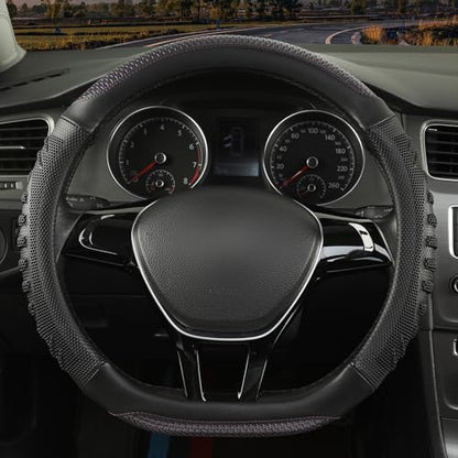 D Shaped Steering Wheel Cover Great Grip with 3D Honeycomb Hole, Anti-Slip Sporty Design, Universal 15 inch(Black with Purple) - color: Black with Purple, size: D Shaped-Middle[14.5''-15'']