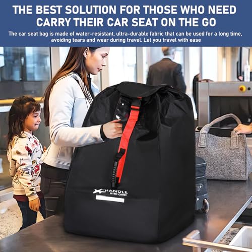 Car Seat Travel Bag for Airplane backpack with padded shoulder straps, Large Waterproof Car Seat Bags Fits Most Infant Car Seats, Convertible Car Seats, Booster Seats, Car Seat Bases - color: Black with red
