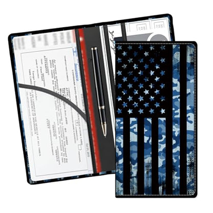 Leather Car Registration and Insurance Card Holder, Cute Car Accessories Vehicle Glove Box Car Organizer for Documents, Cards, License Blue Camo American Flag - color: Blue Camo American Flag