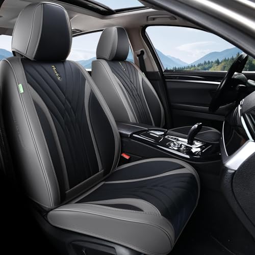 FLORICH Seat Covers, Front Leather Seat Covers, Car Seat Covers 2 PCS,Waterproof Seat Cover for Cars, Luxury Leatherette Gary Car Seat Cushion, Automotive Seat Covers for Sedan SUV Pick-up Truck - color: Gray&Black, size: Front