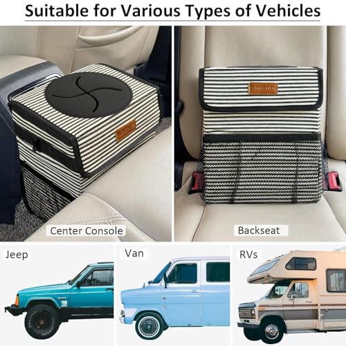 ELONGRIVER Car Trash Can for Car with Lid, Car Organizer Can Trash Bag Hanging Leak Proof Vehicle Trash Can (Stripe Print, 2 Gallons) - color: Stripe Print, size: 2 Gallons