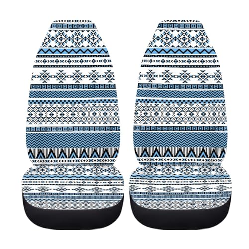 Pehede Car Seat Cover Blue Aztec Ethnic Pattern Front for Cars, Easy to Install Cover Set, Accessories Auto Trucks Van SUV,2 Packs - color: Multi03