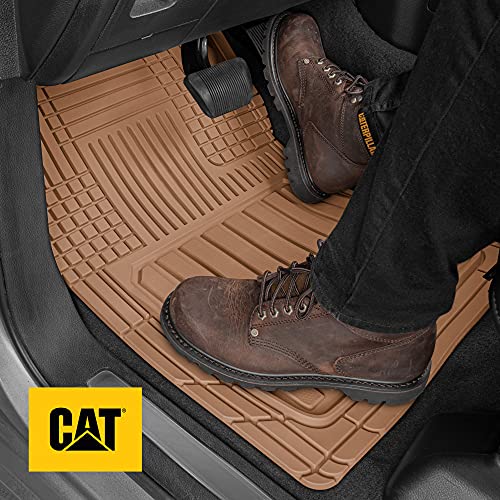 Cat® ToughLiner Heavy Duty Rubber Floor Mats & Cargo Trunk Liner for Car SUV Van Sedan, Beige - Trim to Fit, All Weather Deep Dish Automotive Floor Mat, Total Dirt Protection