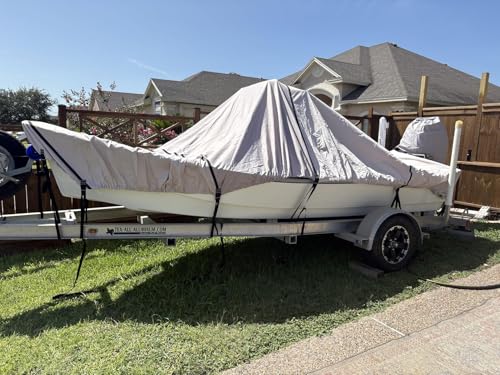 1600D+1200D Tearproof Center Console Boat Cover with 2" Wide Loops for Trailering and Mooring - Ultra Durable Waterproof Fits 16-18.5ft Center Console Boat, with Storage Bag - color: Gray, size: 16' - 18.5' L, Beam Width UP to 98" W