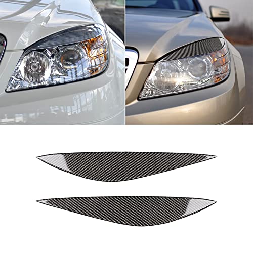 for Mercedes-Benz W204 Pre-Facelift 2008-2011 Real Soft Carbon Fiber Front Headlight Eyebrow Eyelid Trim Eye Lid Cover Decoration Styling Pair Stickers Car Exterior Accessories - color: Headlight Eyebrow