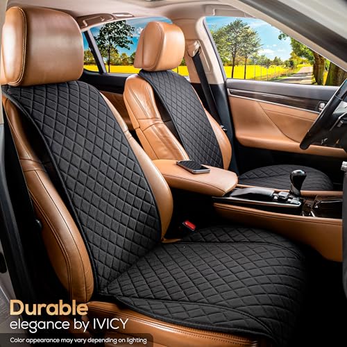 Faux Linen Front Car Seat Cover – Non-Slip Bucket Seat Protector for Most Cars, SUVs, Vans & Trucks – 1 Seat Cover, Machine Washable, Side-Airbag Friendly, Black - color: BLACK WS LN