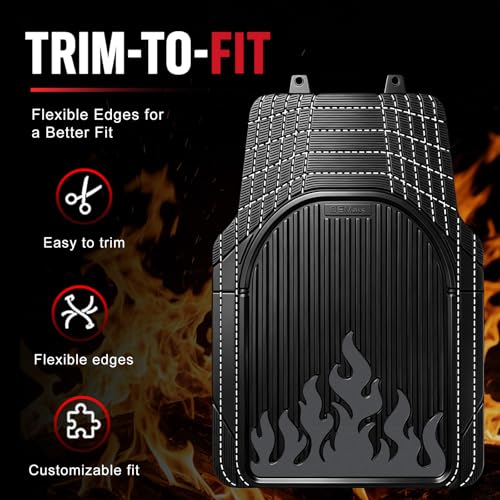 Heavy Duty Rubber Car Mats Flame Design (Graphite Gray), 4-Piece Deep Waterproof Floor Mats Set (Front & Rear Full Set), All Weather Universal Trim to Fit Automotive SUV Sedan Truck - color: Graphite Gray, size: Flame