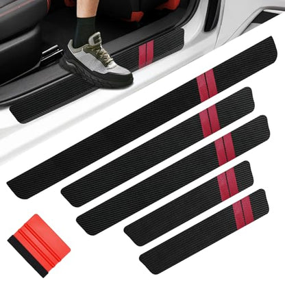 Universal 5PCS Door Sill Protector, Car Door Threshold Protection, Car/SUV Universal Rubber Scratch Resistant Exterior Accessories, Dodge Charger Challenger Durango Accessories(Red)
