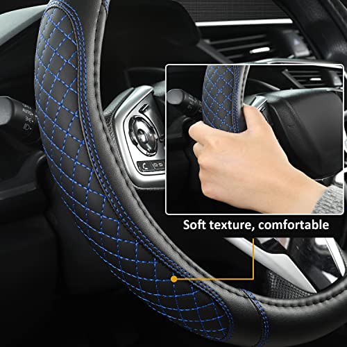 West Llama Customized Auto Car Steering Wheel Cover for Toyota Tacoma,4Runner,Tundra,Sequoia,15.5-16 inch(Diamond Quilted-Black+Blue-Large Size) - color: B-Black+Blue, size: Large Size (15 ½''-16'')