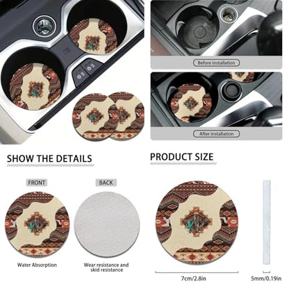 Horeset Ethnic Western Aztec Cactus 11 Pack Car Seat Cover with Headrest Cover+Cup Coasters+Handbrake Cover+Gear Shift Caover+Lanyaeds Key Chain Universal Fit Most Cars SUV Van Sedan Truck - color: Ethnic Western Aztec Cactus