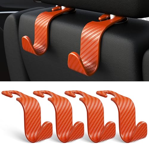 Car Seat Headrest Hook 4 Pack Hanger Universal Vehicle Car Storage Organizer for Handbag Purse Coat S Type Checkered Orange - color: Orange Checkered