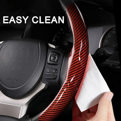 Car Steering Wheel Cover Universal Carbon Fiber 2PCS Segmented Waterproof Steering Covers Comfortable Easy Install All-Season Use(Black)
