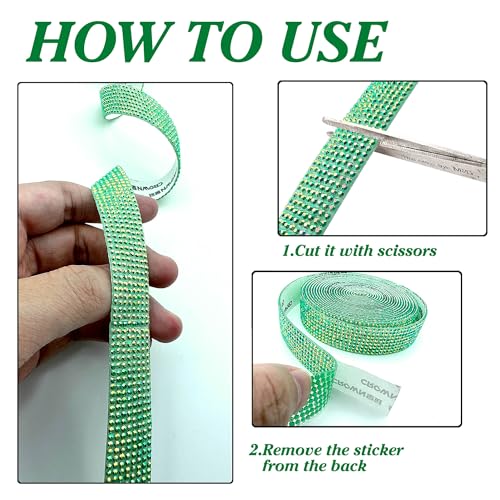 Self Adhesive Green AB Rhinestone Ribbon Crystal Strips, 3 Yards Bling Christmas Resin Rhinestone Diamond Sticker for DIY Crafts,Wedding,Halloween Christmas Party(Green AB) - color: Green AB